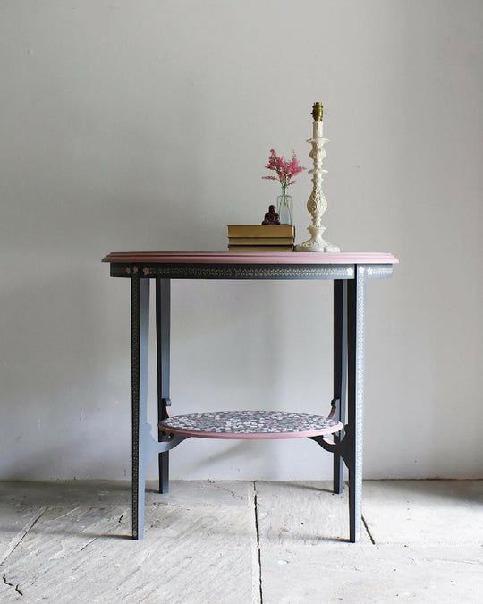 'Hawthorn' Decorative Grey and Pink Floral Side Table