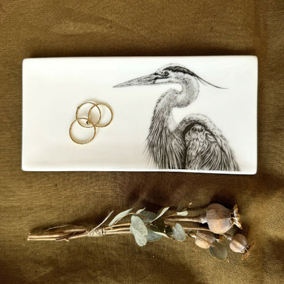 Fine Bone China Rectangular Heron Trinket Dish