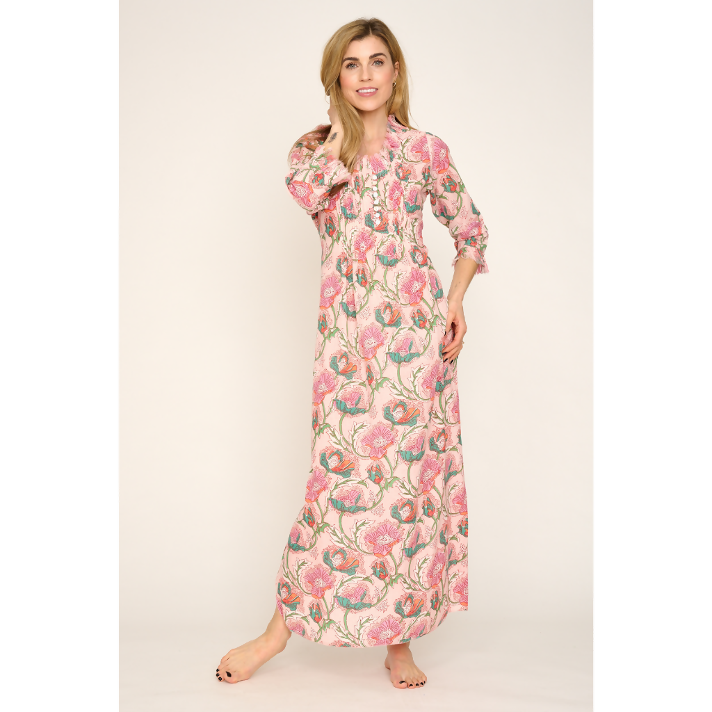 Cotton Annabel Maxi Dress In Peachy Floral