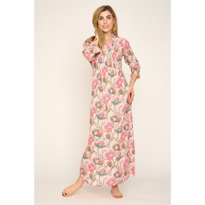 Cotton Annabel Maxi Dress In Peachy Floral