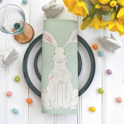 green hares napkin easter set up