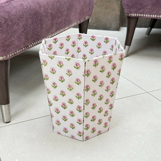 Pink Floral Paper Waste Bin