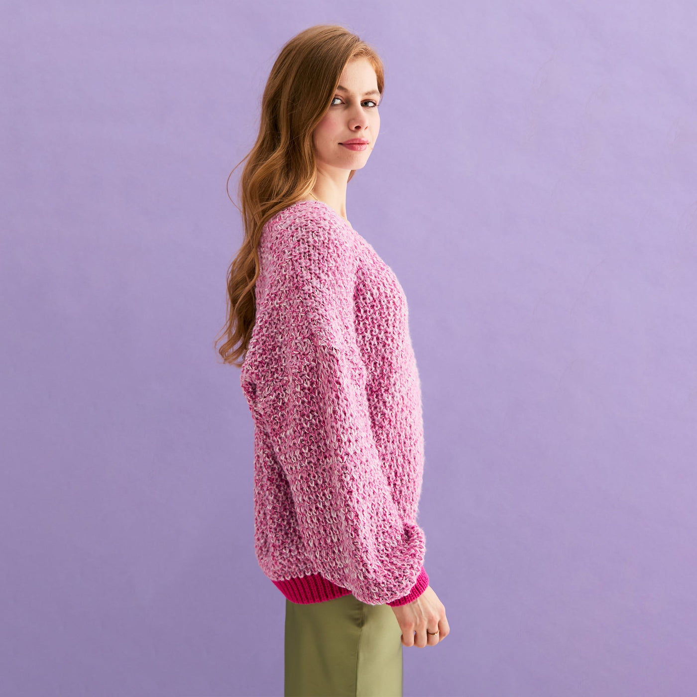 Zohar Twist Oversized V Neck Jumper in Pink