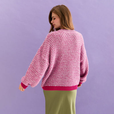 Zohar Twist Oversized V Neck Jumper in Pink