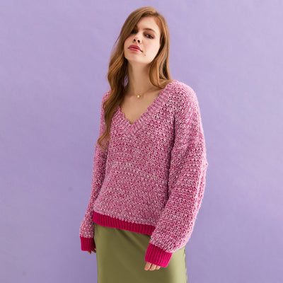 Zohar Twist Oversized V Neck Jumper in Pink