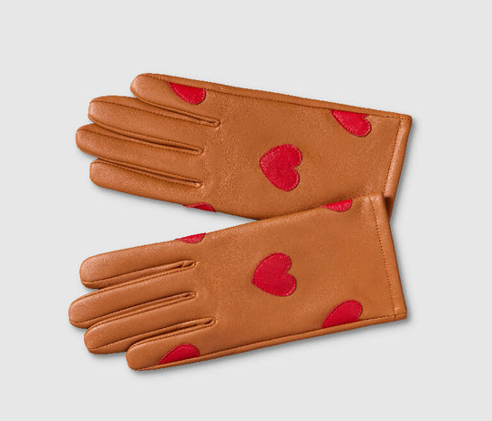 Mabel Sheppard Tan + Red Heart Leather Gloves
