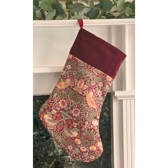 Christmas Stocking Full Velvet – William Morris Strawberry Thief, Burgundy