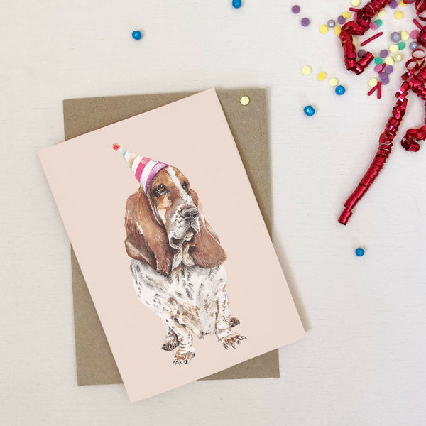 Watercolour Basset Hound Birthday Card