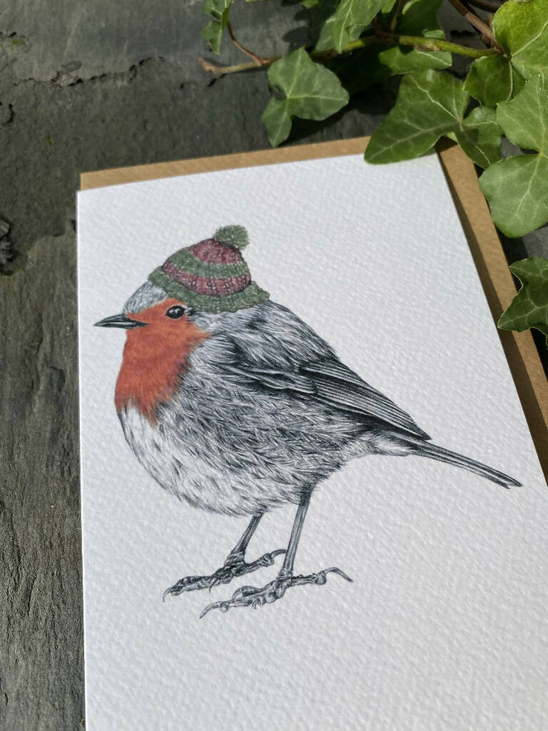 Bobble Hat Robin Christmas Card