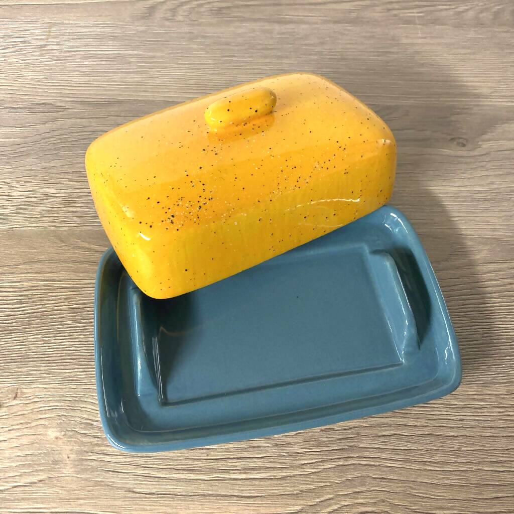 Butter Dish with Yellow Lid and Grey Dish