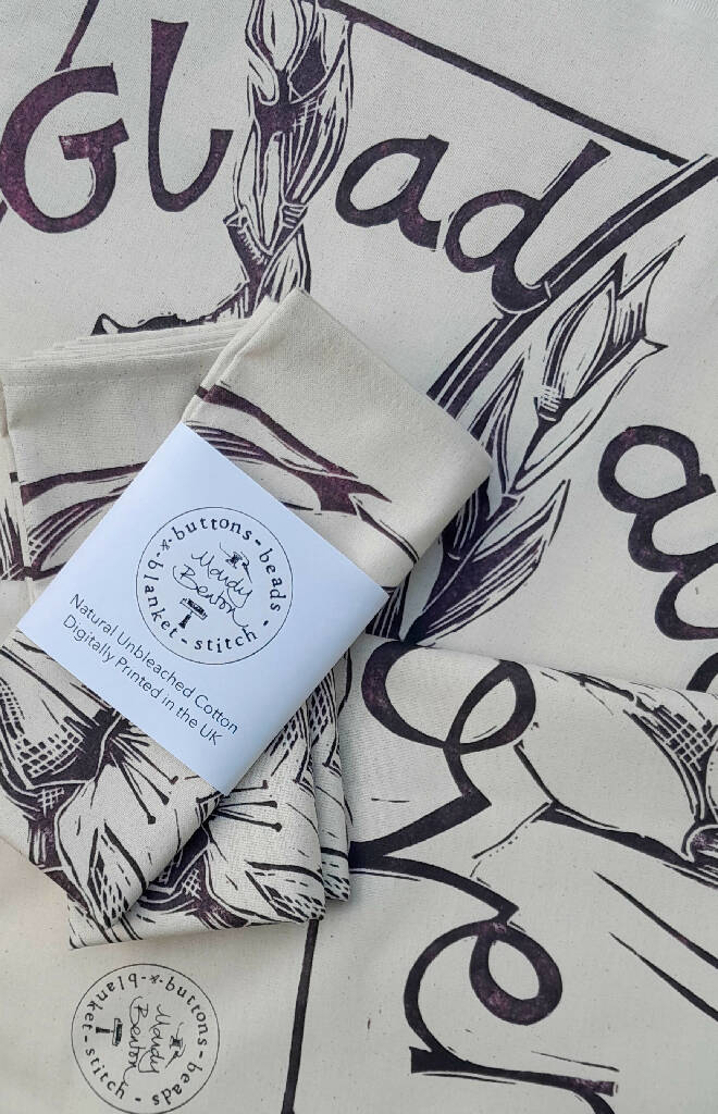 'Glad all Over' Natural, Unbleached Cotton Tea Towel in Purple