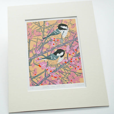 Spindle Tree Coal Tits - Limited Edition - Original Linocut Print