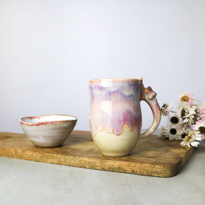 Stoneware Clay Flower Handle Mug