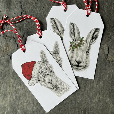 Festive Alpaca and Hare Hand-Finished Christmas Gift Tags - Set of 4