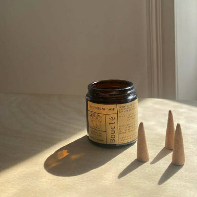 Bouclé Californian Sage Incense Cones in Amber Glass Jar