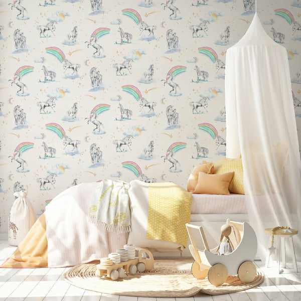 Unicorns and Rainbows Children's Wallpaper