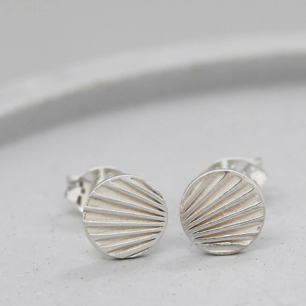 Small Sunburst Stud Earrings in Solid Sterling Silver
