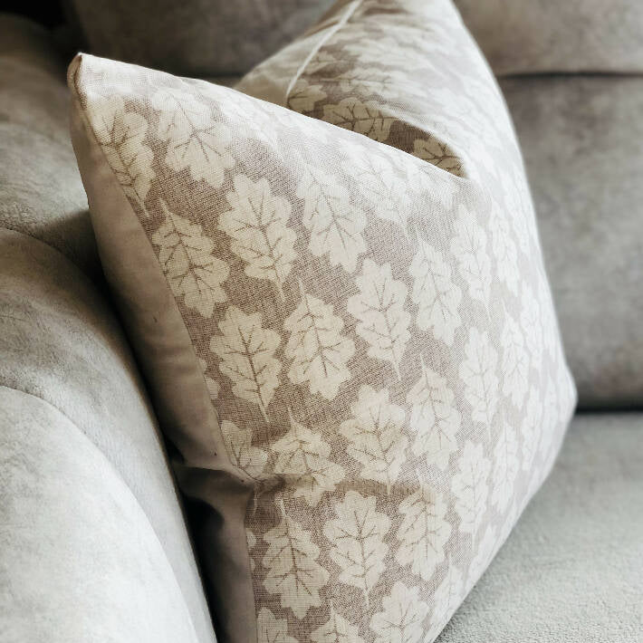 Oak Leaf & Cream Velvet-Backed Cushion