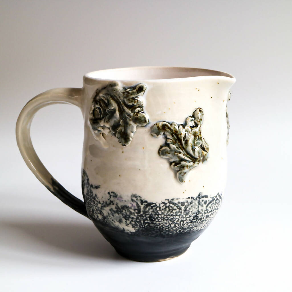 Stoneware Clay Jug in Lace Design