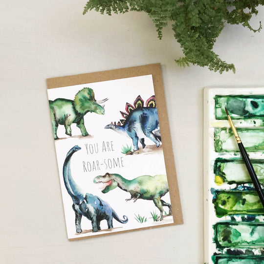 Dinosaur Roar Watercolour Card