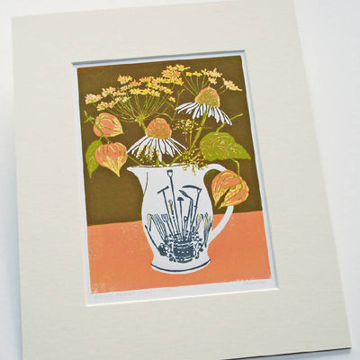 Autumn Allotment Flowers - Limited Edition - Original Linocut Print