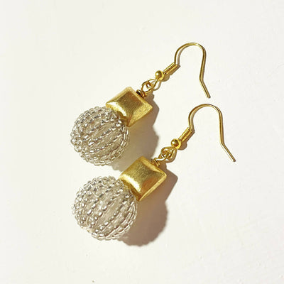 Square Brass and Bead Pendant Earrings