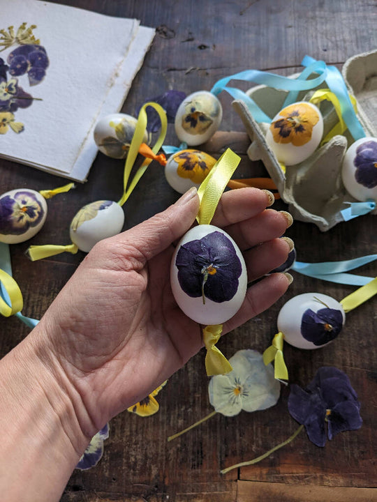 Easter Egg Shells Decorated with Pressed Flowers - Set of 6