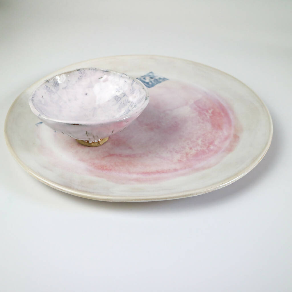 Stoneware Clay Plate In Pink Watercolour Design