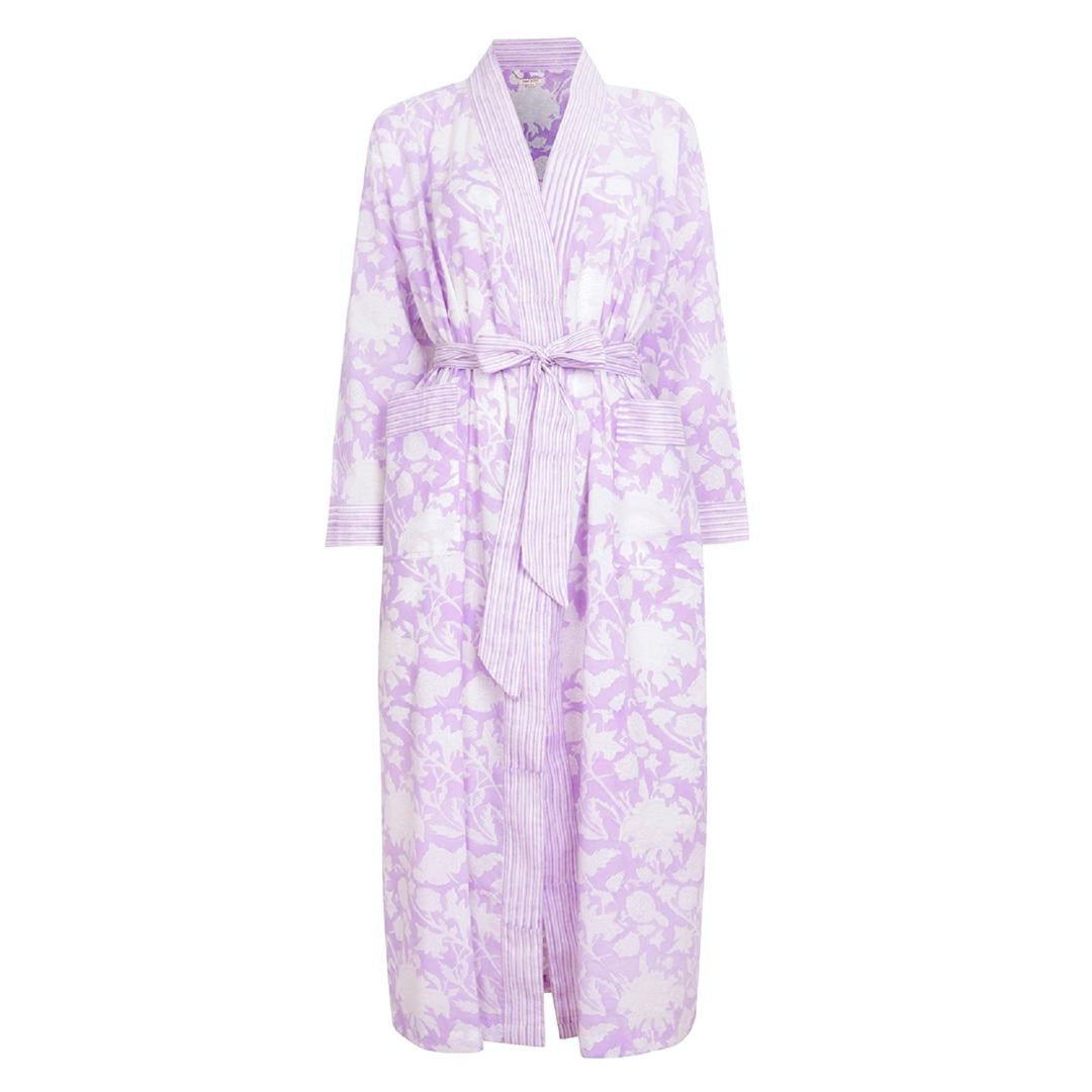 Hand Printed Cotton Kimono Robe - De Nimes Blue