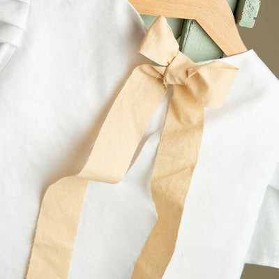 Organic Linen Girls Top with Beige Ribbon