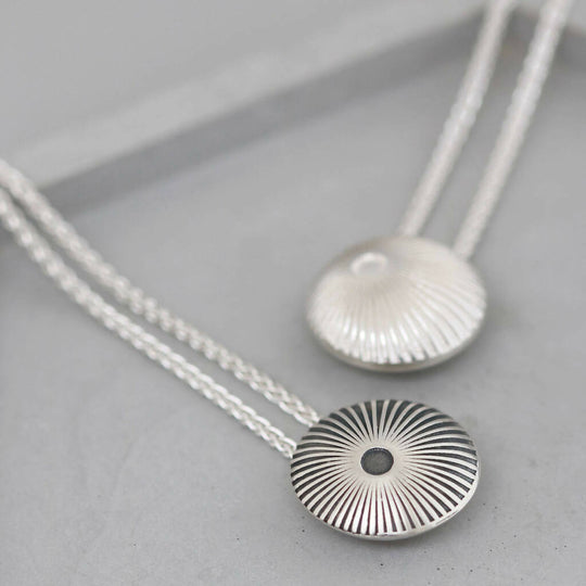 Sunburst Round Pendant Necklace in Solid Sterling Silver