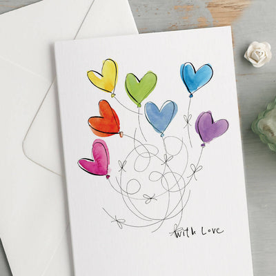 'With Love' Rainbow Hearts Greeting Card