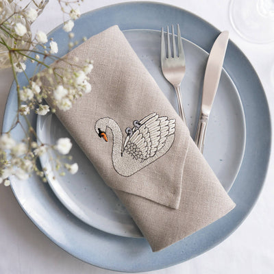 Embroidered Set of Two Swan Napkins