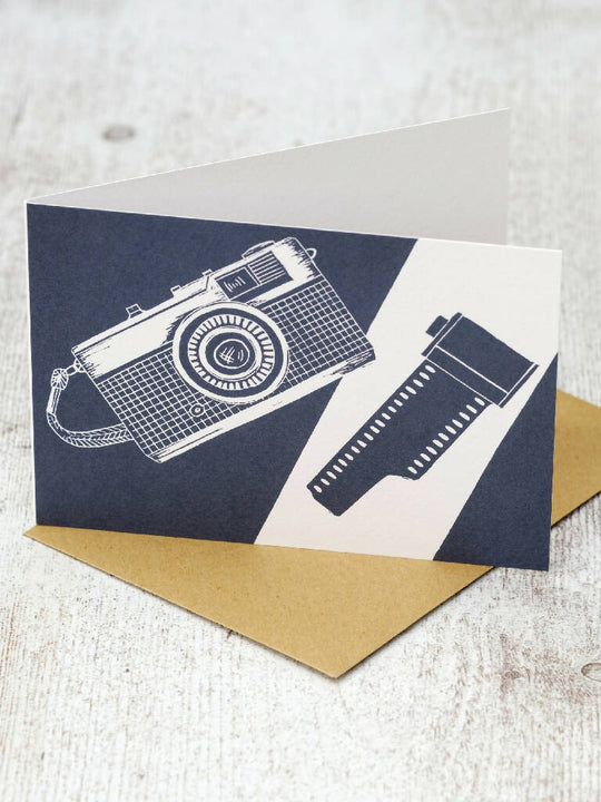 Olympus Trip and Roll of Film A6 Lino Print Greeting Card