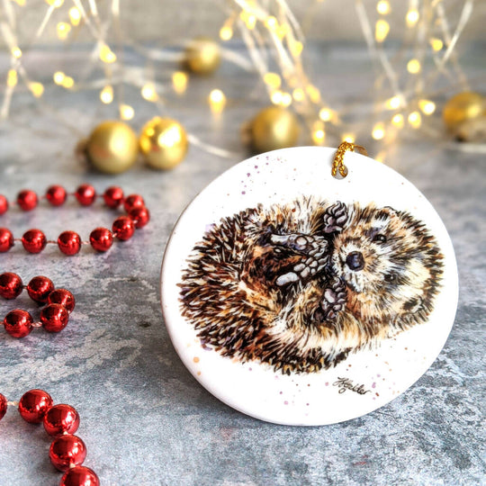 Hedgehog Personalised Ceramic Christmas Ornament