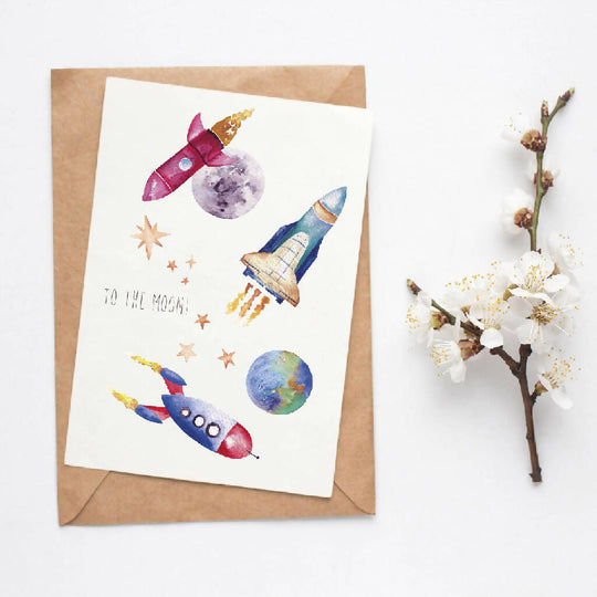 Space Rockets Birthday Card