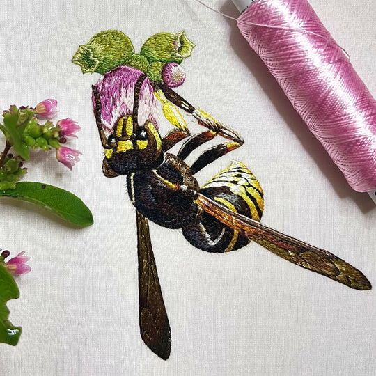 Drinking Wasp Silk Hand-Embroidered Art