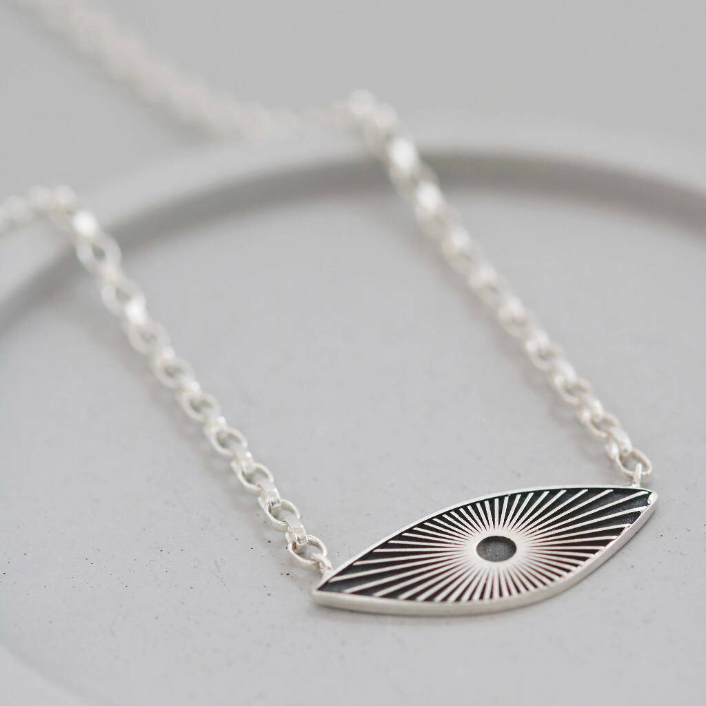 Sunburst Ellipse Pendant Necklace in Solid Sterling Silver