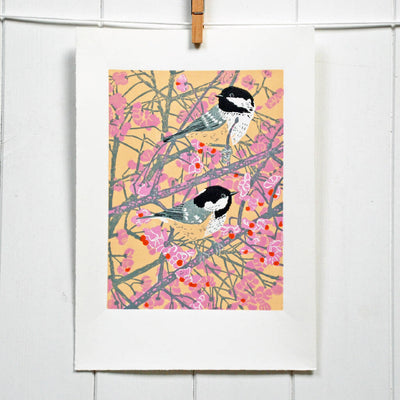 Spindle Tree Coal Tits - Limited Edition - Original Linocut Print