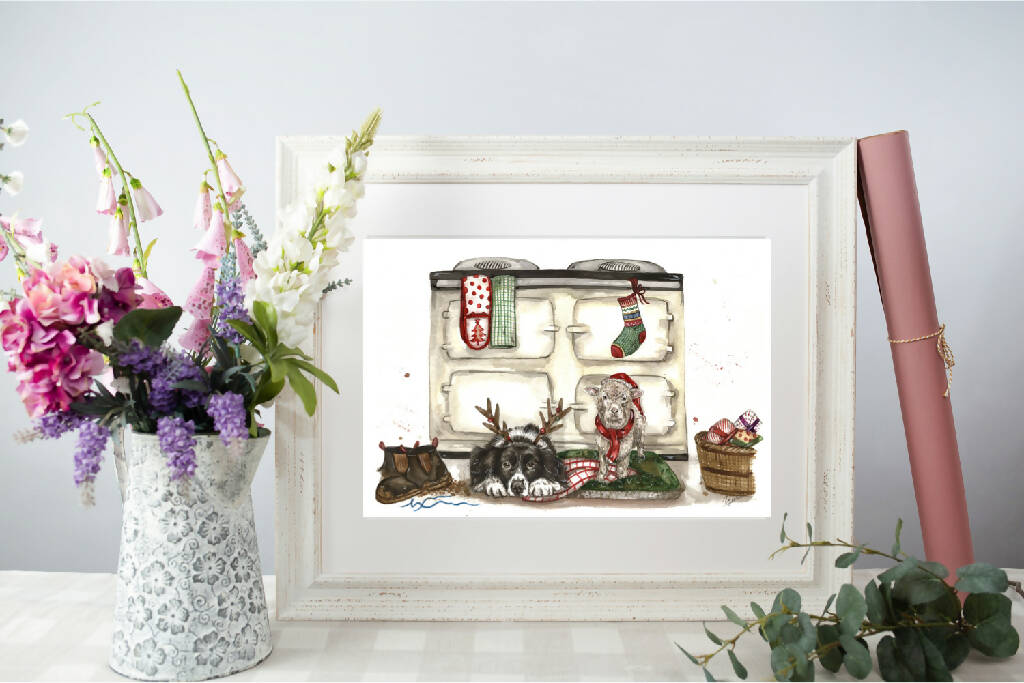 Collie and Lamb by the Aga 'Christmas Morning' Limited Edition Print