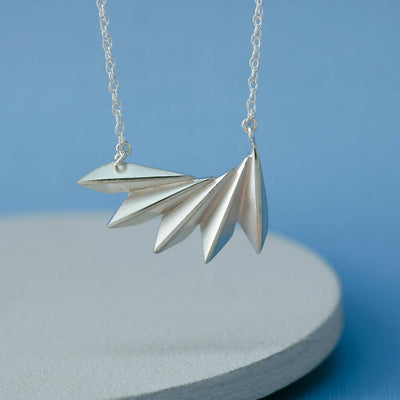 Geometric Fan Necklace in Solid Sterling Silver