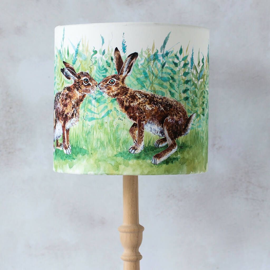 Kissing Hares Canvas Lampshade in Cream