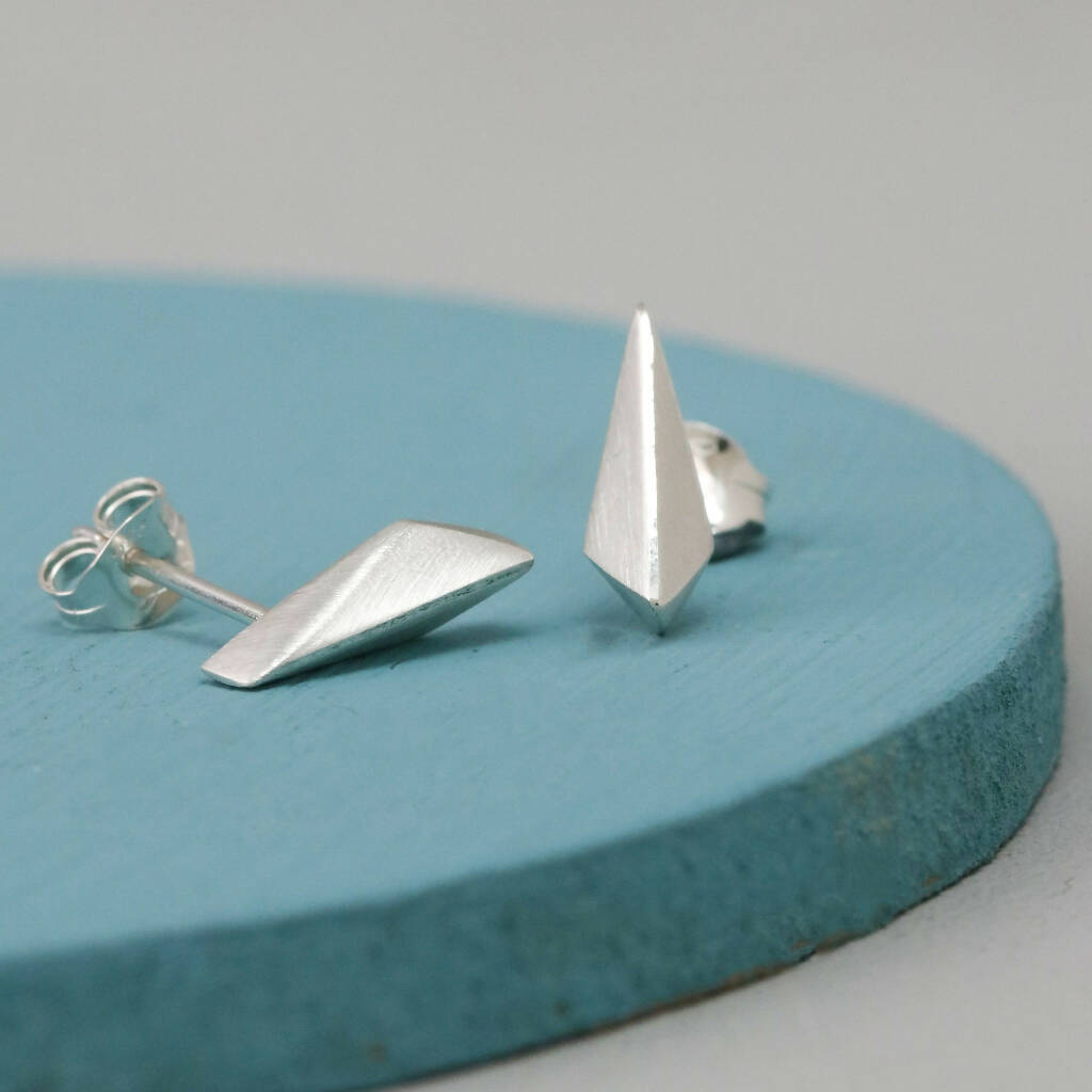 Kite Shape Stud Earrings in Solid Sterling Silver