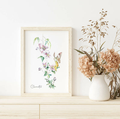 Watercolour Clematis Fairy Art Print