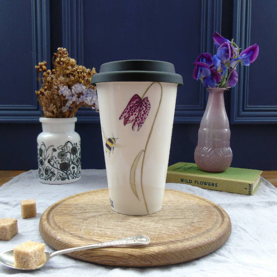 Bee and Spring Flowers Bone China Travel Mug