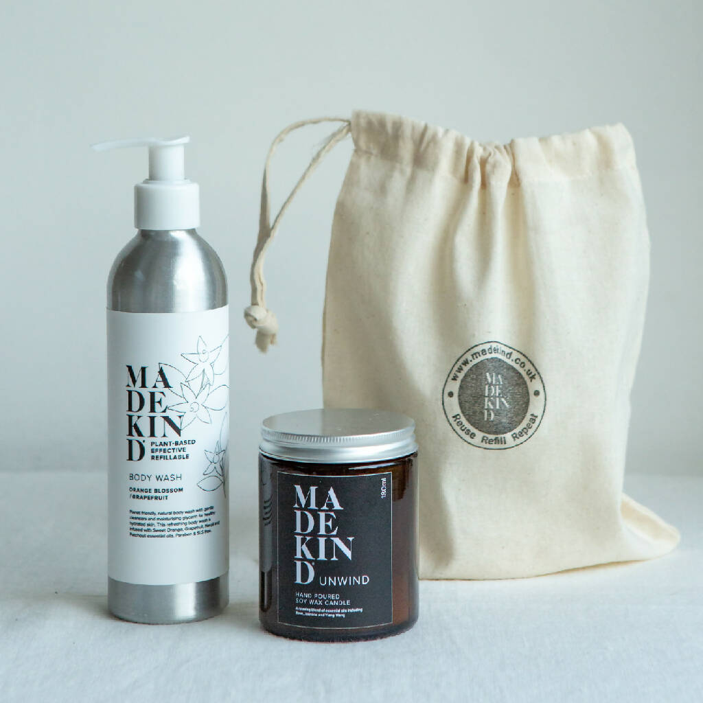 Natural Body Wash & Candle in Gift Bag
