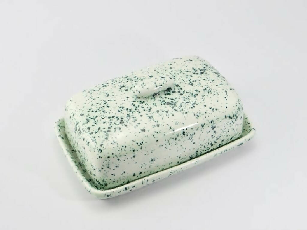 Butter Dish with Speckle Green Glaze