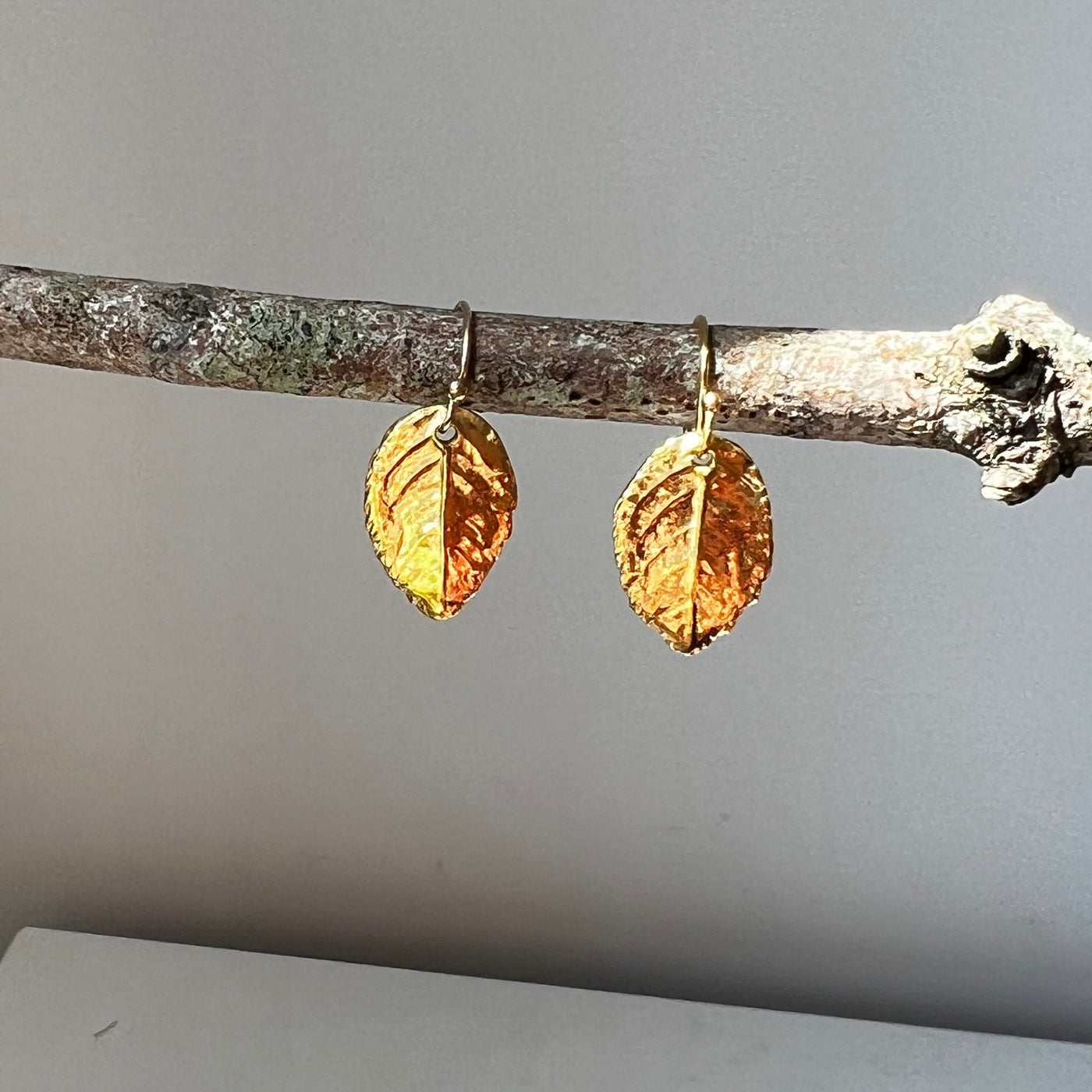 Gold Baby Rose Leaf Earrings