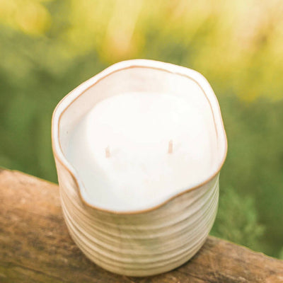 Large Cream Ribbed Ceramic Garden Candle