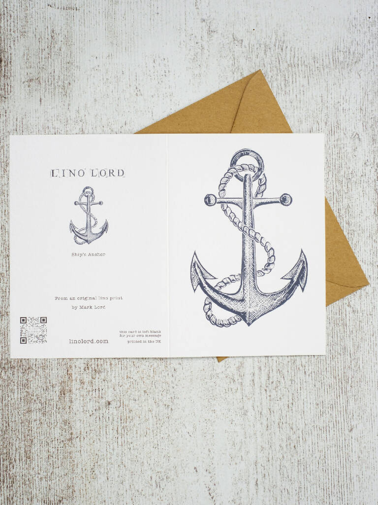 Ships Anchor A6 Lino Print Greeting Card
